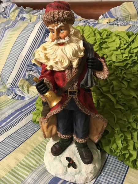 Santa Ceramic Vintage Shelf Sitter 14 Inches Tall Holiday Decor Holding bag and Bell JAMsCraftCloset