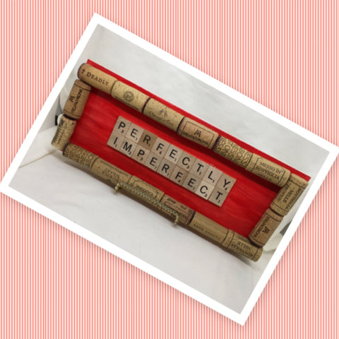 PERFECTLY IMPERFECT Wall Art Handmade Scrabble Pieces Home Decor Gift Idea Repurposed Up-Cycled Wine Corks Wood Floorboards - JAMsCraftCloset