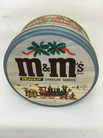 Tin Vintage M and Ms Christmas Train Scene Round Advertising Tin Collector Collectible Gift Idea - JAMsCraftCloset