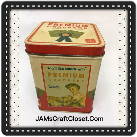 Tin Vintage Premium Crackers Advertising Tin Collector Unusual JAMsCraftCloset