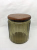 Green Glass Canister Jar Vintage Canister Round Wooden Stopper Lid Gift Idea Storage Kitchen Decor Great Gift Idea Collectible