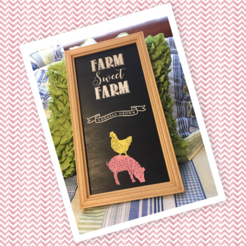 FARM SWEET FARM Pig Chicken Framed Wall Art Handmade Hand Painted Home Decor Gift-One of a Kind-Unique-Home-Country-Decor-Cottage Chic-Kitchen Decor JAMsCraftCloset