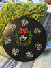 JOY Hand Painted Round Metal Wall Art Wreath Snowflakes Sign Gift Idea Holiday Decor Christmas Gift Idea Red, Green, and White Chain Hanger Jar Hand Pointed HAPPY DOT flowers Cotton Ball or LED Light Holder Table Decor Bathroom Decor - JAMsCraftCloset