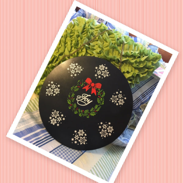 JOY Hand Painted Round Metal Wall Art Wreath Snowflakes Sign Gift Idea Holiday Decor Christmas Gift Idea Red, Green, and White Chain Hanger Jar Hand Pointed HAPPY DOT flowers Cotton Ball or LED Light Holder Table Decor Bathroom Decor - JAMsCraftCloset