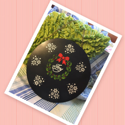 JOY Hand Painted Round Metal Wall Art Wreath Snowflakes Sign Gift Idea Holiday Decor Christmas Gift Idea Red, Green, and White Chain Hanger Jar Hand Pointed HAPPY DOT flowers Cotton Ball or LED Light Holder Table Decor Bathroom Decor - JAMsCraftCloset