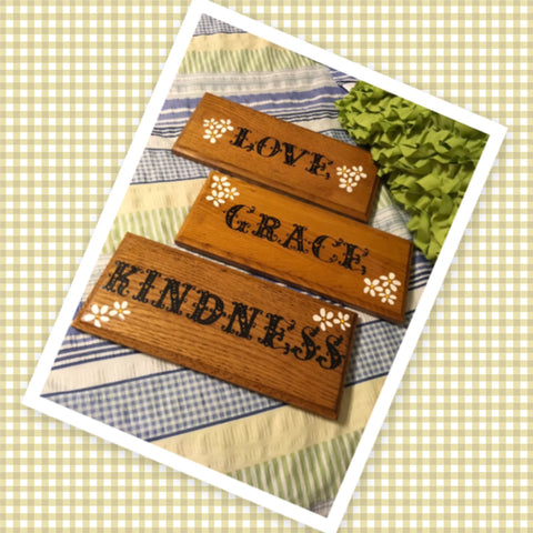 Wooden Signs LOVE GRACE KINDNESS Positive Saying Wall Art Gift Idea Home Decor-Wall Art-Gift-One of a Kind JAMsCraftCloset