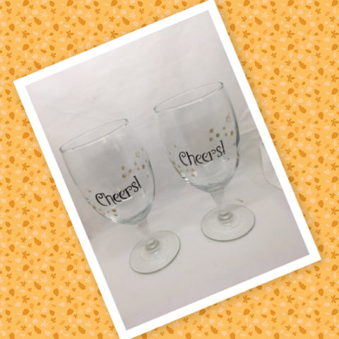 CHEERS Glasses Stemware Glasses Wine Glasses Barware Party Set of 2 Gift Idea Home Decor Kitchen Dining Gift Unique Hand Painted Stemware JAMsCraftCloset