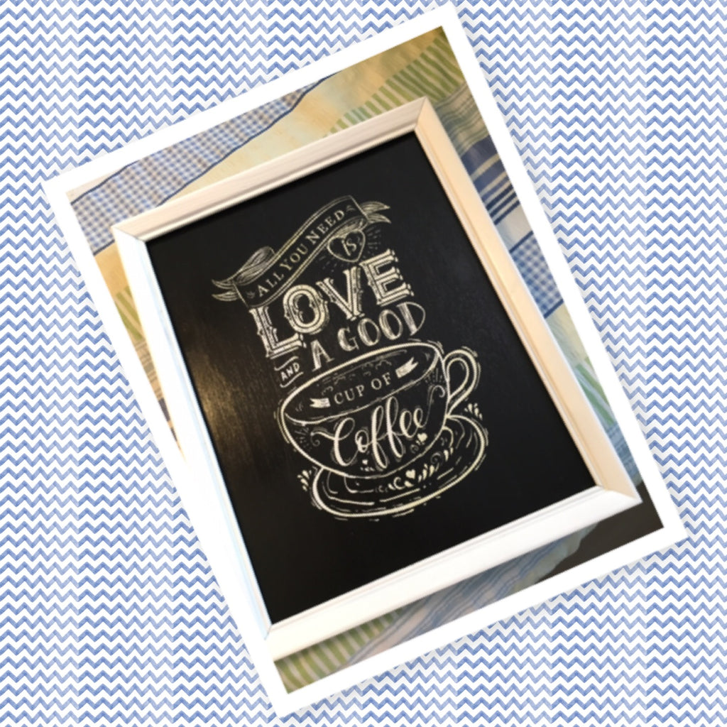 ALL YOU NEED IS LOVE and GOOD CUP OF COFFEE Framed Wall Art Hand Paint
