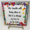 THE TROUBLE WITH LIVING ALONE Wall Art Ceramic Tile Sign LOVE Gift Home Decor Positive Saying {{ JAMsCraftCloset }}