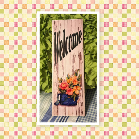 WELCOME FLOWERS Ceramic Tile Sign Wall Art Wedding Gift Idea Home Country Decor Affirmation Wedding Decor Positive Saying Repurposed Upcycled - JAMsCraftCloset
