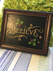 BELIEVE Vintage Framed Christmas Holiday Decor Wall Art Hand Painted Gift - JAMsCraftCloset