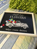 FRESH CUT FLOWERS TRUCK on White Framed Black Background Wall Art Farmhouse Kitchen Decor Handmade Hand Painted Home Decor Gift Wedding One of a Kind-Unique-Home-Country-Decor-Cottage Chic-Gift Farmhouse Decor 3-D Flowers and Bling FOLK ART Flour Sack Tea Towels Kitchen Decor Gift Idea Handmade JAMsCraftCloset