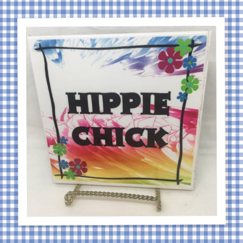 HIPPIE CHICK Wall Art Ceramic Tile Sign Hippie Gift Idea Home Decor Positive Saying Gift Idea Handmade Sign Country Farmhouse Gift Campers RV Gift Home and Living Wall Hanging - JAMsCraftCloset
