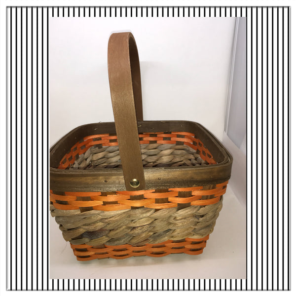 Basket Flower Girl Woven Square Fall Brown and Orange Stripes Basket Natural  Wedding - JAMsCraftCloset