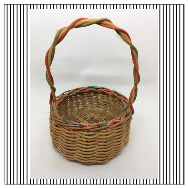 Basket Flower Girl Wedding Accessory Vintage Handmade Natural Round Wicker SMALL Toddler - JAMsCraftCloset