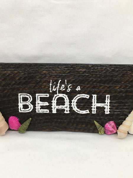 LIFES A BEACH Wooden Sign Pink and Green Wall Art Handmade Hand Painted Home Decor Gift -One of a Kind-Unique-Home-Country-Decor-Cottage Chic-Gift - Reclaimed, Repurposed Wood - JAMsCraftCloset