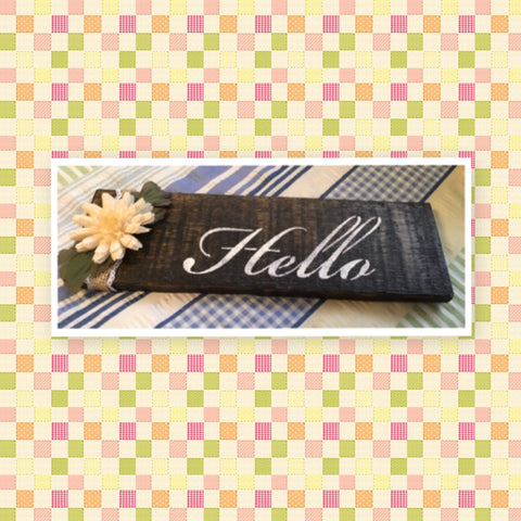 HELLO Wooden Sign Positive Words TAN Floral Handmade Hand Painted Gift Idea Home Decor Wall Art-One of a Kind-Unique Signs-Home Decor-Country Decor-Cottage Chic Decor-Gift Hankies Handkerchiefs Hanky Vintage CANADA PENNSYLVANIA CALIFORNIA Gift Idea - JAMsCraftCloset