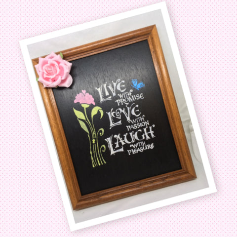 LIVE WITH PROMISE, LOVE WITH PASSION, LAUGH WITH PLEASURE Framed Wall Art Handmade Hand Painted Home Decor Gift-One of a Kind-Unique-Home-Country-Decor-Cottage Chic-Gift - JAMsCraftCloset