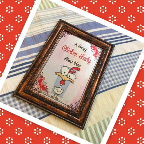 A CRAZY CHICKEN LADY LIVES HERE Vintage Natural Wood Frame Sublimation on Metal Positive Saying Wall Art Home Decor Gift Idea One of a Kind-Unique-Home-Country-Decor-Cottage Chic-Gift - JAMsCraftCloset