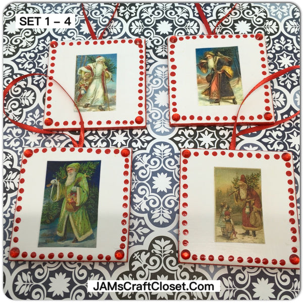 Ornaments Santa Ceramic Tile 3 by 3 Inches Set of 4 Vintage Santas JAMsCraftCloset