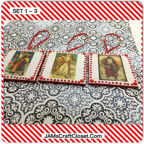 Ornaments Santa Ceramic Tile 3 by 3 Inches Set of 3 Vintage Santas Set 1-3 JAMsCraftCloset