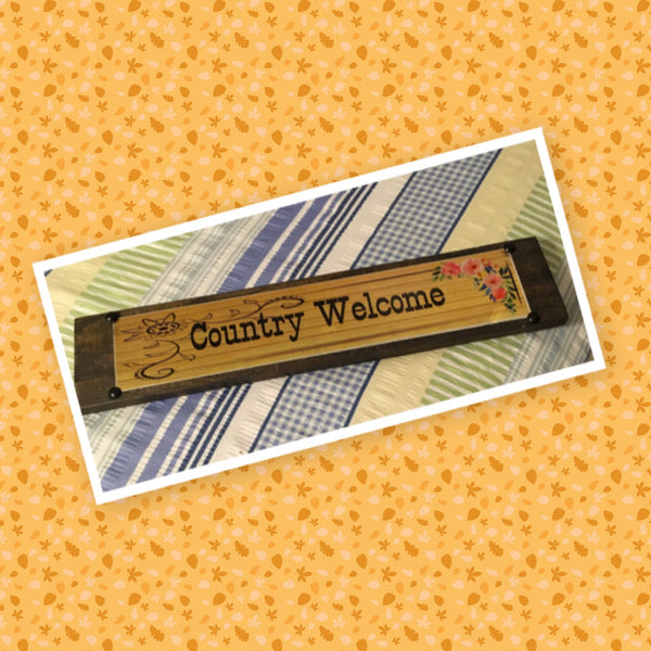 COUNTRY WELCOME Yellow Vintage Mounted On Natural Stained Pallet Wood Sublimation on Metal Positive Saying Wall Art Home Decor Gift Idea One of a Kind-Unique-Home-Country-Decor-Cottage Chic-Gift - JAMsCraftCloset