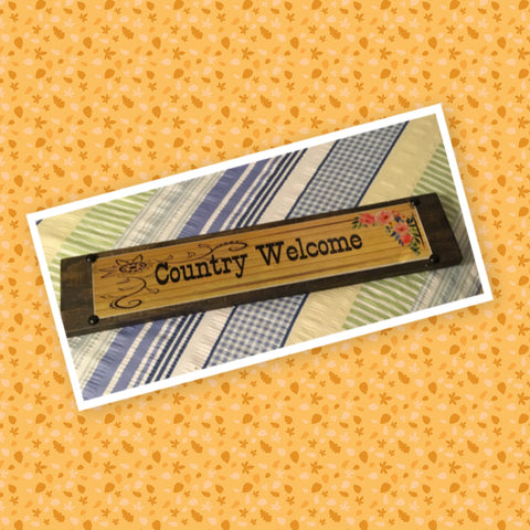 COUNTRY WELCOME Yellow Vintage Mounted On Natural Stained Pallet Wood Sublimation on Metal Positive Saying Wall Art Home Decor Gift Idea One of a Kind-Unique-Home-Country-Decor-Cottage Chic-Gift - JAMsCraftCloset