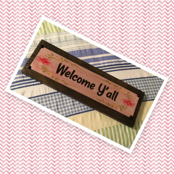 WELCOME Y'ALL Vintage Mounted On Natural Stained Pallet Wood Sublimation on Metal Positive Saying Wall Art Home Decor Gift Idea One of a Kind-Unique-Home-Country-Decor-Cottage Chic-Gift - JAMsCraftCloset
