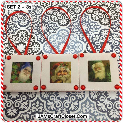 Ornaments Santa Ceramic Tile 1 3/4 by 1 3/4 Inches Set of 3 Vintage Santas Set 2 - 3s JAMsCraftCloset