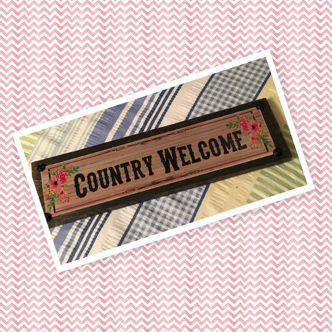 COUNTRY WELCOME Vintage Mounted On Natural Stained Pallet Wood Sublimation on Metal Positive Saying Wall Art Home Decor Gift Idea One of a Kind-Unique-Home-Country-Decor-Cottage Chic-Gift - JAMsCraftCloset