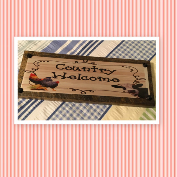 COUNTRY WELCOME HEN and COW Vintage Mounted On Natural Stained Pallet Wood Sublimation on Metal Positive Saying Wall Art Home Decor Gift Idea One of a Kind-Unique-Home-Country-Decor-Cottage Chic-Gift - JAMsCraftCloset