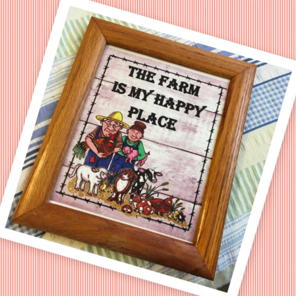 THE FARM IS MY HAPPY PLACE Vintage Natural Oak Wood Frame Sublimation on Metal Positive Saying Wall Art Home Decor Gift Idea One of a Kind-Unique-Home-Country-Decor-Cottage Chic-Gift - JAMsCraftCloset