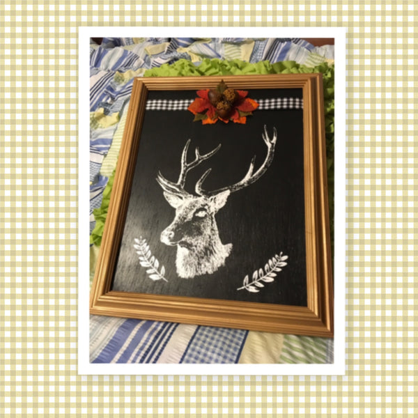 DEER HEAD on Gold Framed Black Background Wall Art Farmhouse Home Decor Deer Hunters Handmade Hand Painted Home Decor Gift Wedding One of a Kind-Unique-Home-Country-Decor-Cottage Chic-Gift Farmhouse Decor Mancave Hunting Cabin JAMsCraftCloset