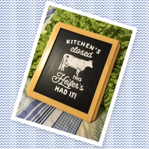 KITCHEN CLOSED THIS HEIFER'S HAD IT Framed Wall Art Handmade Farmhouse Country Home Decor Gift Idea   Kitchen -One of a Kind-Unique-Home-Country-Decor-Cottage Chic-Gift Kitchen Decor Jar Hand Pointed HAPPY DOT flowers Cotton Ball or LED Light Holder Table Decor Bathroom Decor - JAMsCraftCloset