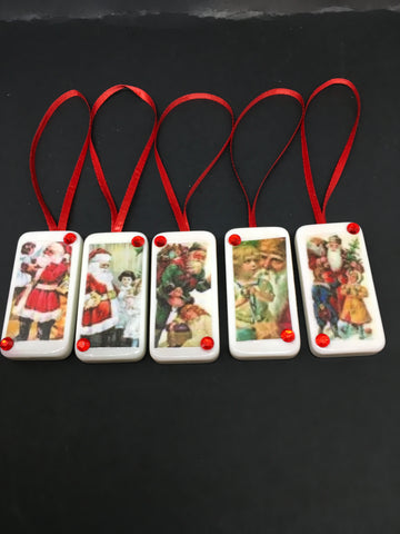 Ornaments Santa With Children Domino Handmade Vintage Christmas Set of 5 Unique One of A Kind Vintage Christmas Holiday Special Tree Holiday Decor Gift Idea JAMsCraftCloset