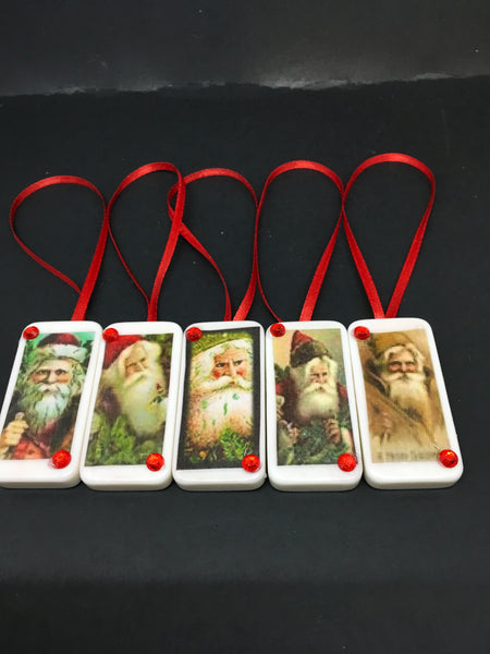 Ornaments Santa Faces Domino Handmade Vintage Christmas Set of 5 Unique One of A Kind Vintage Christmas Holiday Special Tree Holiday Decor Gift Idea JAMsCraftCloset