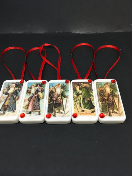 Ornaments Santa Walking Domino Handmade Vintage Christmas Set of 5 Unique One of A Kind Vintage Christmas Holiday Special Tree Holiday Decor Gift Idea JAMsCraftCloset