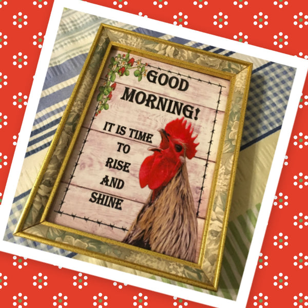GOOD MORNING IT IS TIME TO RISE AND SHINE Vintage Natural Wood Frame Sublimation on Metal Positive Saying Wall Art Home Decor Gift Idea One of a Kind-Unique-Home-Country-Decor-Cottage Chic-Gift - JAMsCraftCloset