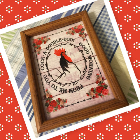 COCK A DOODLE DOO GOOD MORNING TO YOU Vintage Natural Wood Frame Sublimation on Metal Positive Saying Wall Art Home Decor Gift Idea One of a Kind-Unique-Home-Country-Decor-Cottage Chic-Gift - JAMsCraftCloset