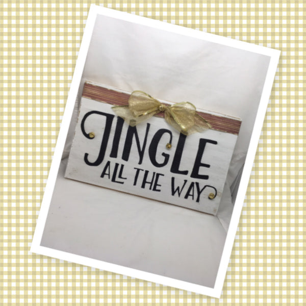 INGLE ALL THE WAY Holiday Christmas Wooden Sign Handmade Hand Painted Ribbon and Bells Gift Idea Home Decor Wall Art-One of a Kind-Unique Signs-Home Decor-Country Decor-Cottage Chic Decor-Gift-Wall Art Jar Hand Pointed HAPPY DOT flowers Cotton Ball or LED Light Holder Table Decor Bathroom Decor - JAMsCraftCloset