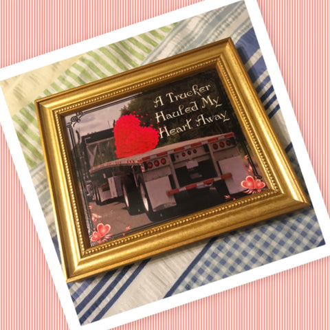 A TRUCKER HAULED MY HEART AWAY Vintage Gold Wood Frame Sublimation on Metal Positive Saying Wall Art Home Decor Gift Idea One of a Kind-Unique-Home-Country-Decor-Cottage Chic-Gift - JAMsCraftCloset