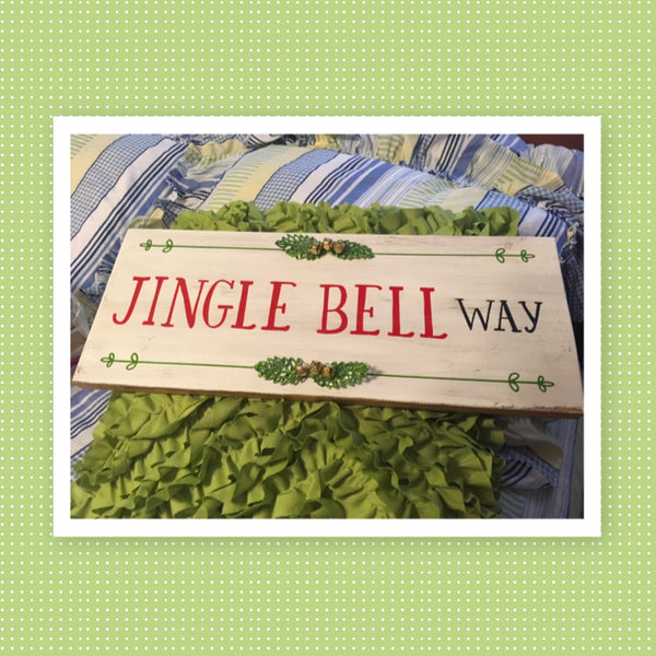 JINGLE BELL WAY Wooden White Sign Holiday Christmas Wall Art Gift Farmhouse Country Decor Home Decor Wall Art-Gift-One of a Kind Jar Hand Pointed HAPPY DOT flowers Cotton Ball or LED Light Holder Table Decor Bathroom Decor - JAMsCraftCloset