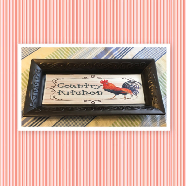 COUNTRY KITCHEN Rooster Sublimation on Metal Kitchen Metal Tray Wall Art Handmade Upcycled Gift - JAMsCraftCloset