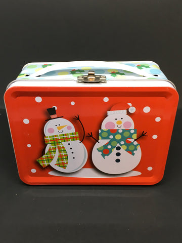 Lunch Box Tiny Snowmen Lunch Box Storage Toddler Gift Holiday Decor  SIZE:  4 Inches Tall x 5 1/2 Inches in Length x 2 1/2 Inches Thick