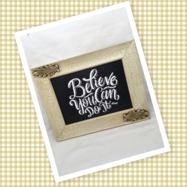 BELIEVE YOU CAN DO IT Vintage White Gold Frame Positive Saying Wall Art Home Decor Gift Idea Wedding One of a Kind-Unique-Home-Country-Decor-Cottage Chic-Gift- Glass Painting JAMsCraftCloset