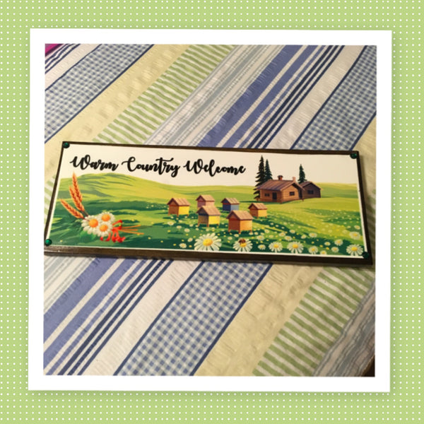 WARM COUNTRY WELCOME Vintage Mounted On Natural Stained Pallet Wood Sublimation on Metal Positive Saying Wall Art Home Decor Gift Idea One of a Kind-Unique-Home-Country-Decor-Cottage Chic-Gift - JAMsCraftCloset