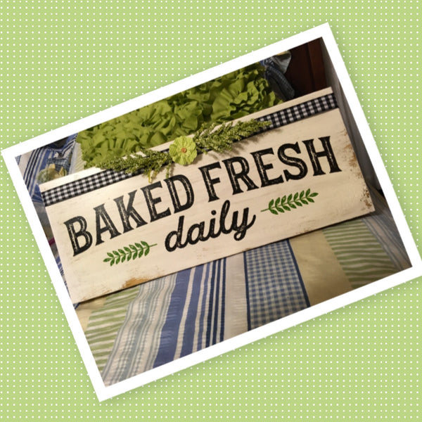 BAKED FRESH DAILY White Wooden Sign Country Farmhouse Wall Art Gift Campers RV JAMsCraftCloset