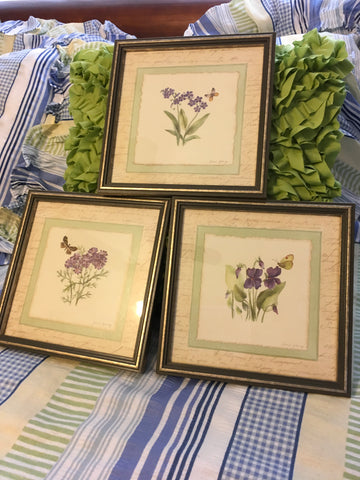 Floral Framed Prints Wall Art Home Interiors Vintage Purple Florals Gold Frames Set of 3 Home Decor Kitchen Decor Country Decor Victorian Decor Gift