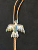 Bolo Tie Thunderbird Braided Leather Turquoise Inlaid Vintage Western Square Dancer Caller Gift Idea