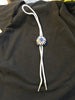 Bolo Tie Blue Beaded Safety Pin White Braided Vintage Western Square Dancer Caller Gift Idea